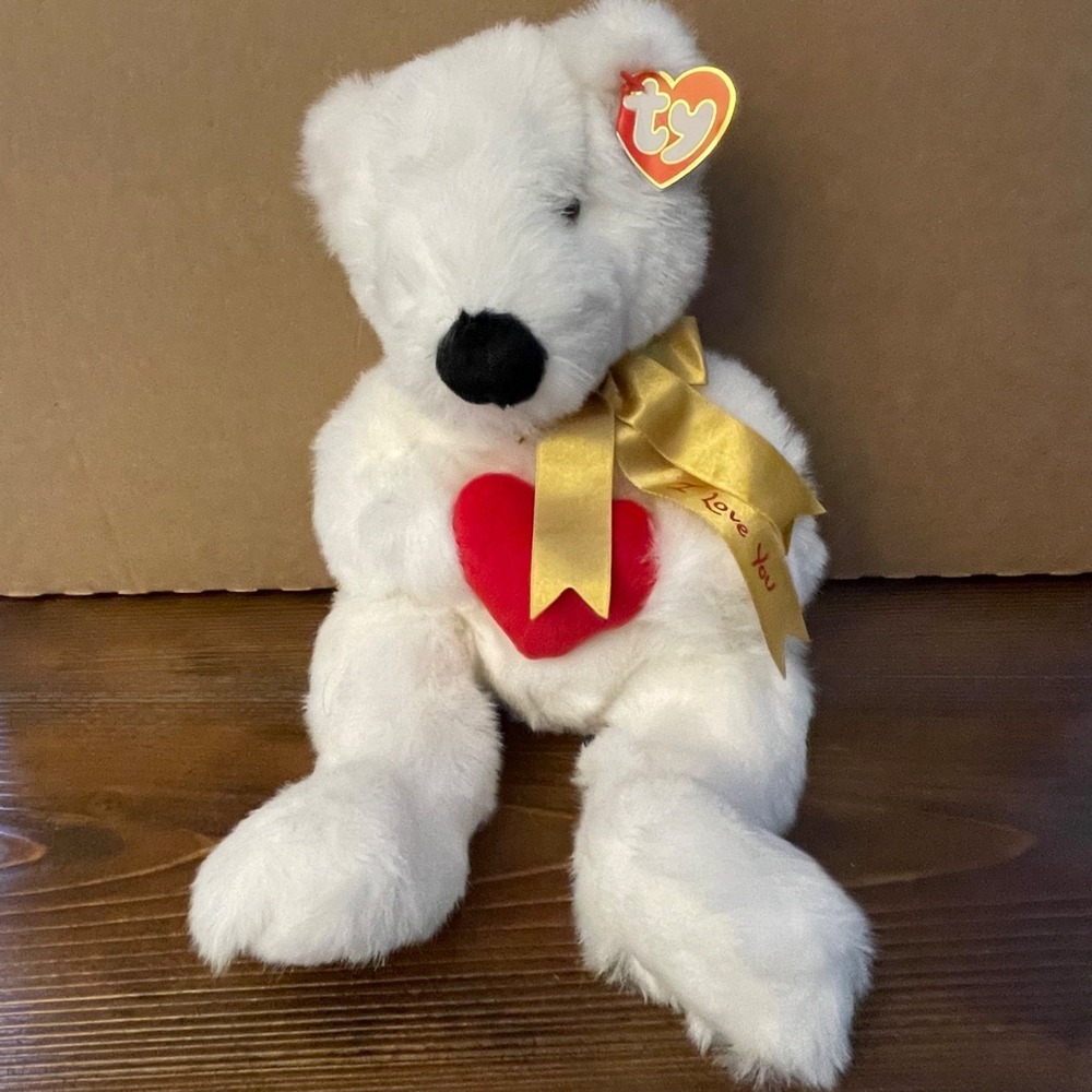 Ty Classics Romeo the White Bear - 2001 Retired Large 14 Inch Valentine Plush MW